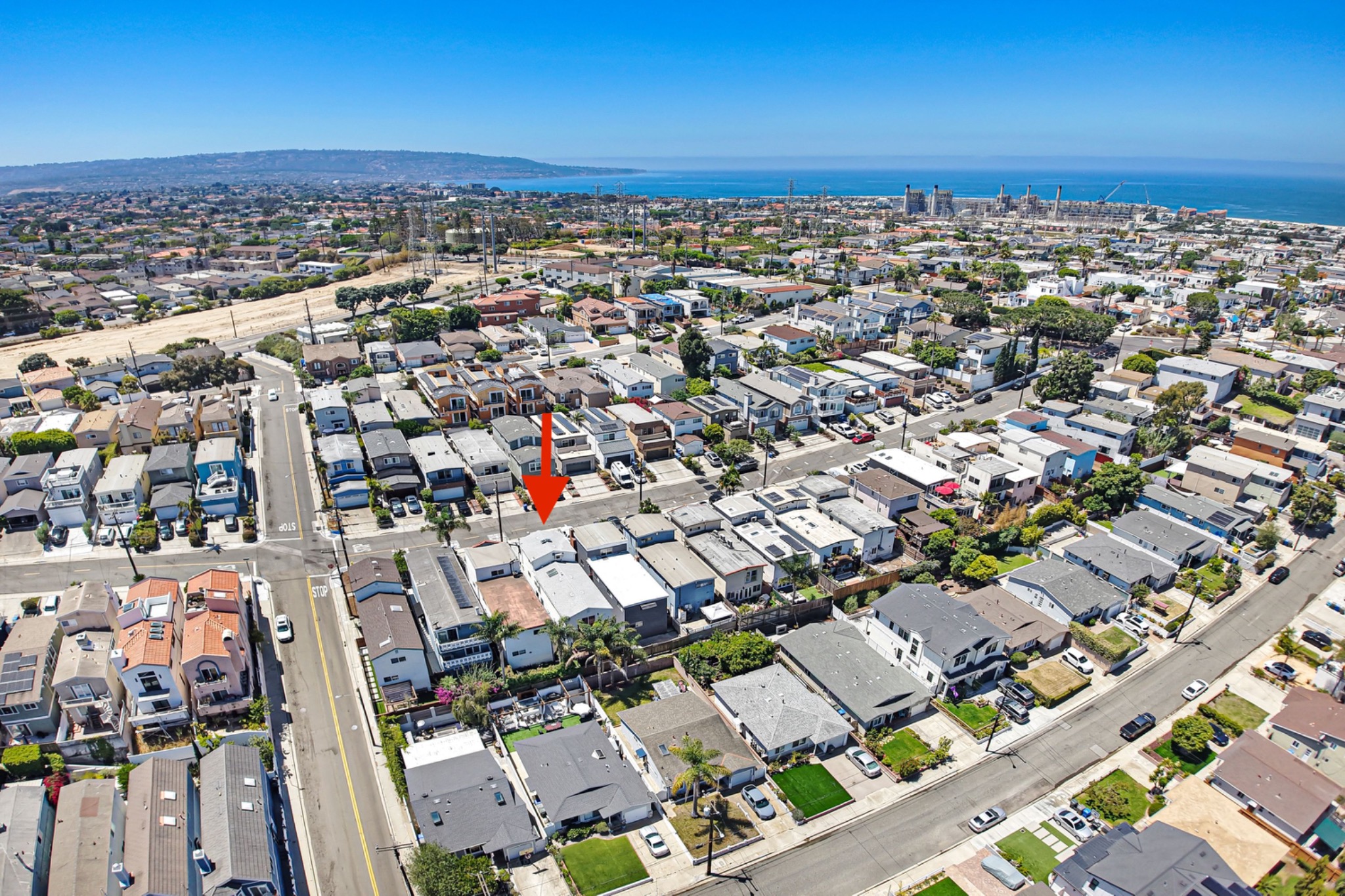 Aerial view showing the home within the coastal Redondo Beach neighborhood
